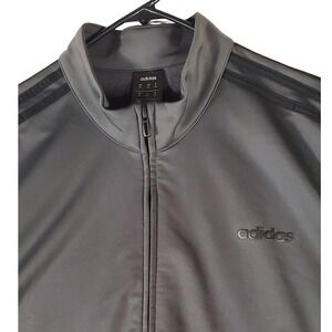 Adidas Mens 2XL Track Jacket Grey‎ Black 3-Stripe Full Zip Mock Neck Athletic